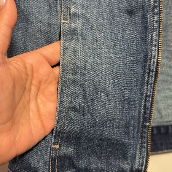 Eddie Bauer Blue Denim Vest with Brown Accents zip up XS - Picture 3 of 5